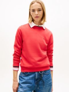 Flag Embroidery Brushed Fleece Sweatshirt — Red 1