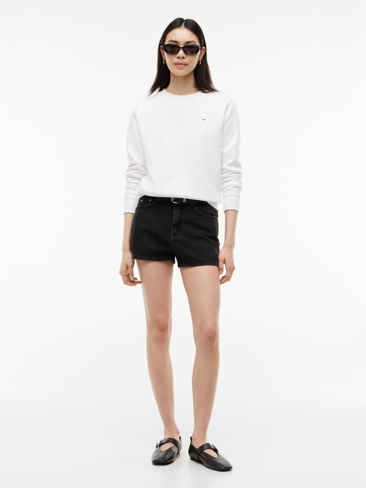Flag Embroidery Brushed Fleece Sweatshirt — White