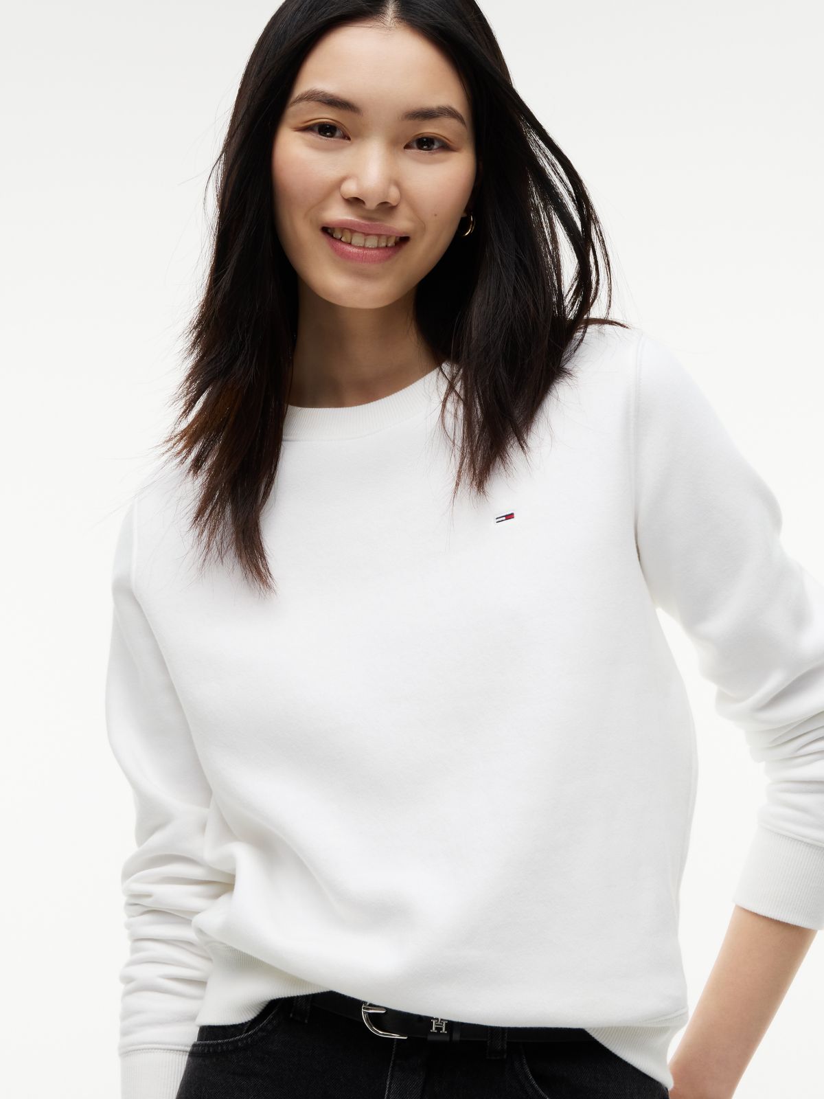 Flag Embroidery Brushed Fleece Sweatshirt — White