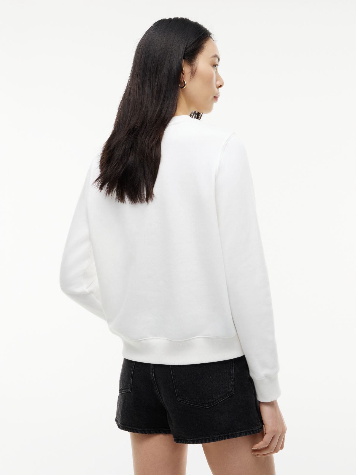Flag Embroidery Brushed Fleece Sweatshirt — White