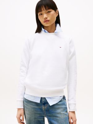 white regular fit sweatshirt mit flag-patch für damen - tommy jeans