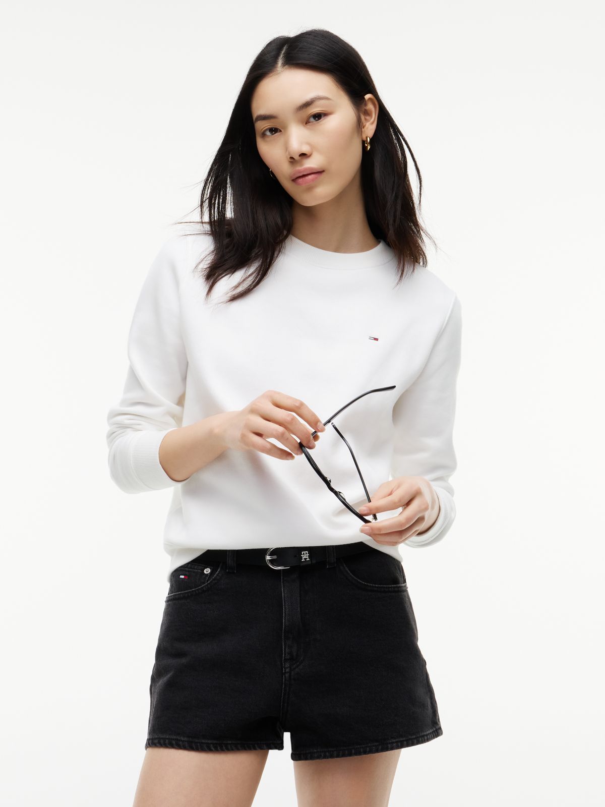 Flag Embroidery Brushed Fleece Sweatshirt — White
