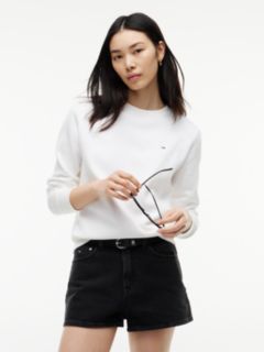 Flag Embroidery Brushed Fleece Sweatshirt — White 1