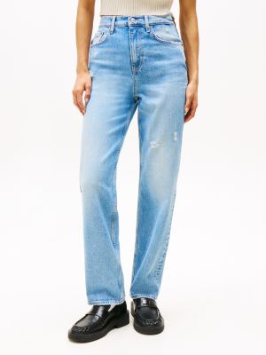 blau layla slim straight jeans mit hohem bund für damen - tommy jeans