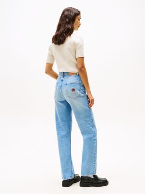 blau layla slim straight jeans mit hohem bund für damen - tommy jeans