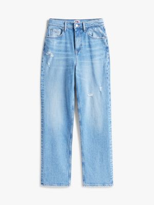 blau layla slim straight jeans mit hohem bund für damen - tommy jeans