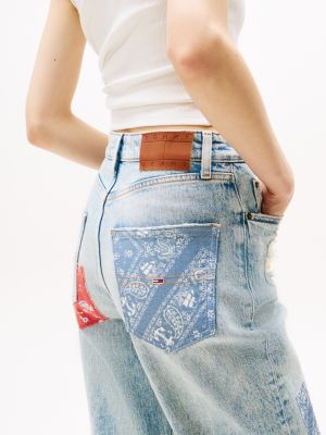 jeans straight fit aderente a vita alta con patchwork multicolore da donne tommy jeans