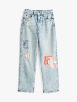 multi patchwork high rise slim straight jeans for women tommy jeans