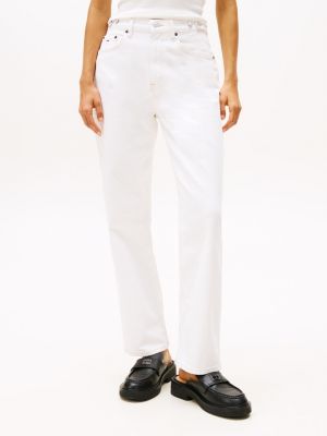 wit witte slim straight jeans met hoge taille voor dames - tommy jeans