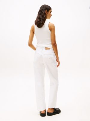 wit witte slim straight jeans met hoge taille voor dames - tommy jeans