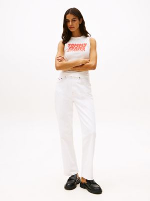 white high rise slim straight white jeans for women tommy jeans