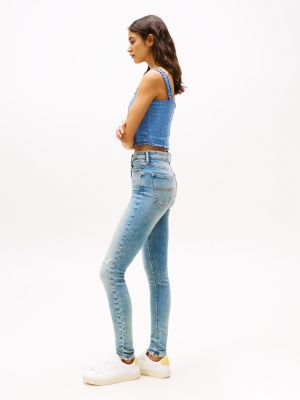 jean skinny nora taille mi-haute usé bleu pour femmes tommy jeans