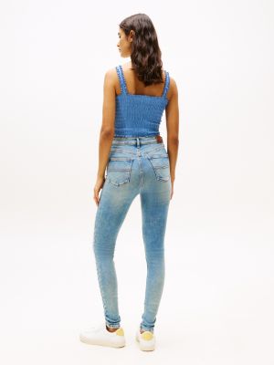 blue nora distressed mid rise skinny jeans for women tommy jeans