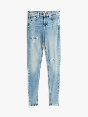 jean skinny nora taille mi-haute usé bleu pour femmes tommy jeans