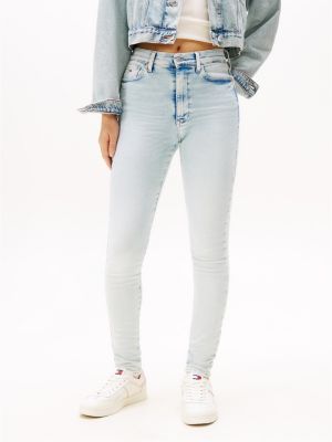 blau sylvia skinny jeans mit hohem bund für damen - tommy jeans