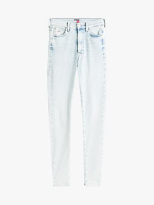 blau sylvia skinny jeans mit hohem bund für damen - tommy jeans