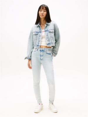 blue sylvia skinny jeans met hoge taille voor dames - tommy jeans