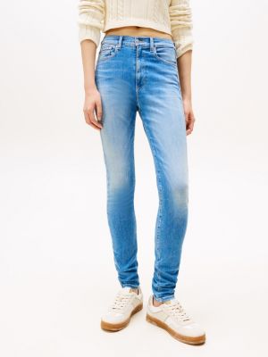 blau sylvia skinny jeans mit hohem bund für damen - tommy jeans