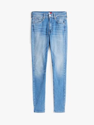 blau sylvia skinny jeans mit hohem bund für damen - tommy jeans