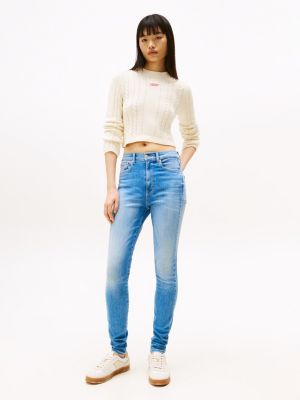 jean skinny sylvia délavé taille haute blue pour femmes tommy jeans