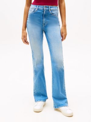 blue sylvia faded high rise flared jeans for women tommy jeans