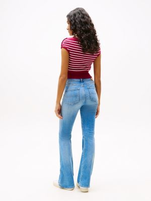 blue sylvia faded high rise flared jeans for women tommy jeans