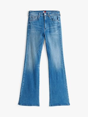 blue sylvia faded high rise flared jeans for women tommy jeans