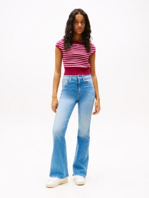 blue sylvia faded high rise flared jeans for women tommy jeans