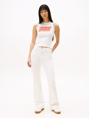 white sylvia lichtblauwe flared jeans voor dames - tommy jeans