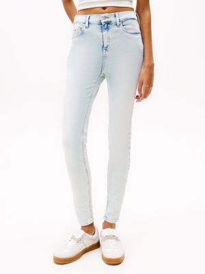 blau nora knöchellange skinny jeans mit mittelhohem bund für damen - tommy jeans