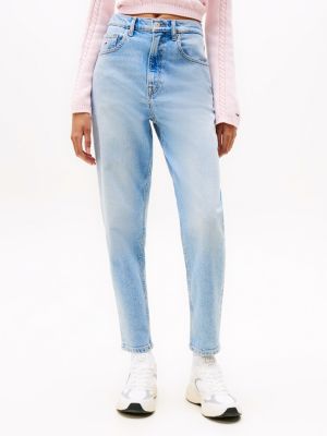 blue ultra high rise tapered mom jeans for women tommy jeans