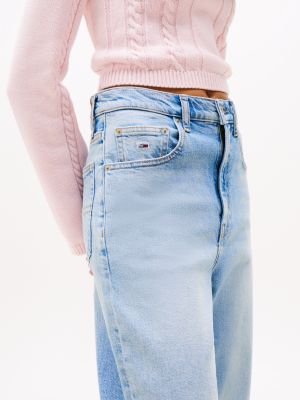 blue ultra high rise tapered mom jeans for women tommy jeans