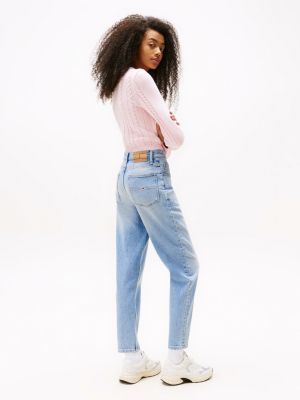 blue ultra high rise tapered mom jeans for women tommy jeans