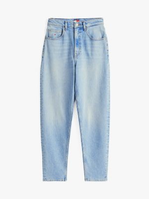 blue ultra high rise tapered mom jeans for women tommy jeans