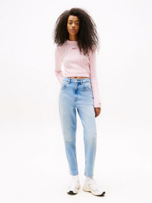 blue ultra high rise tapered mom jeans for women tommy jeans