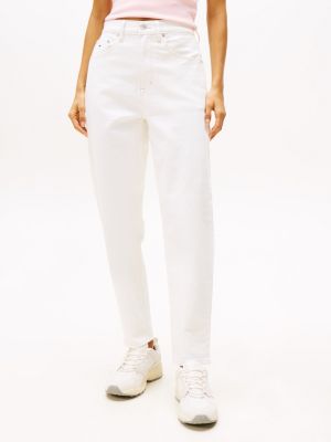 wit ultra high rise mom jeans met lichte wassing voor dames - tommy jeans