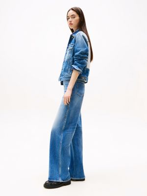 blue claire high rise wide leg jeans for women tommy jeans