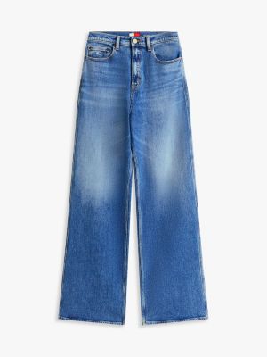 blau claire jeans mit weitem bein und hohem bund für damen - tommy jeans