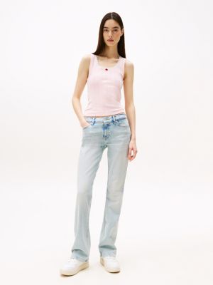 jean bootcut maddie délavé taille mi-haute bleu pour femmes tommy jeans