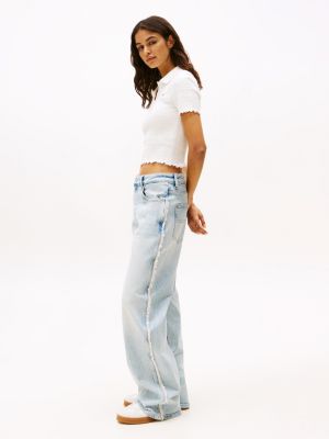 blau mia relaxed straight leg jeans mit fransen für damen - tommy jeans