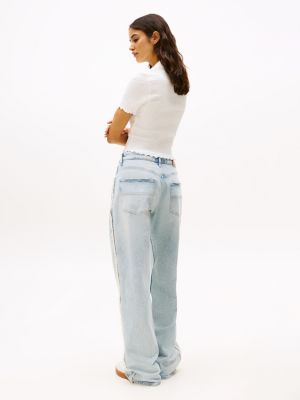 jeans mia relaxed fit dritti a vita media con frange blu da donne tommy jeans