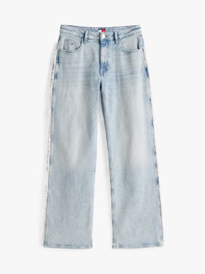 blau mia relaxed straight leg jeans mit fransen für damen - tommy jeans