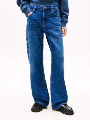 blue carpenter mid rise relaxed straight jeans for women tommy jeans