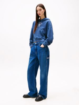 blue carpenter mid rise relaxed straight jeans for women tommy jeans