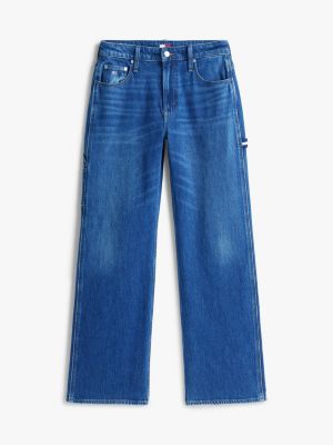 blue carpenter mid rise relaxed straight jeans for women tommy jeans