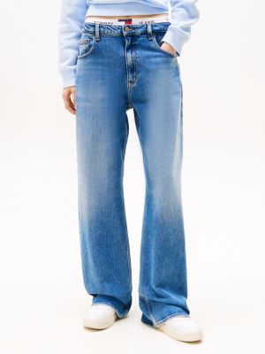 blau mia relaxed straight leg jeans mit mittelhohem bund für damen - tommy jeans