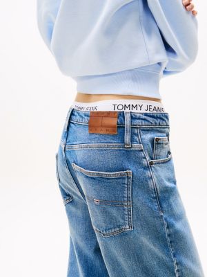 blau mia relaxed straight leg jeans mit mittelhohem bund für damen - tommy jeans