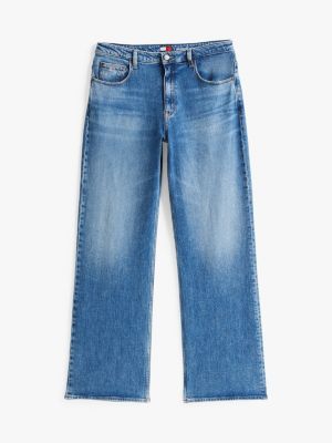 blau mia relaxed straight leg jeans mit mittelhohem bund für damen - tommy jeans