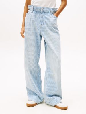 niebieski luźne jeansy z talią typu paperbag dla kobiety - tommy jeans