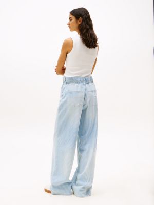 niebieski luźne jeansy z talią typu paperbag dla kobiety - tommy jeans